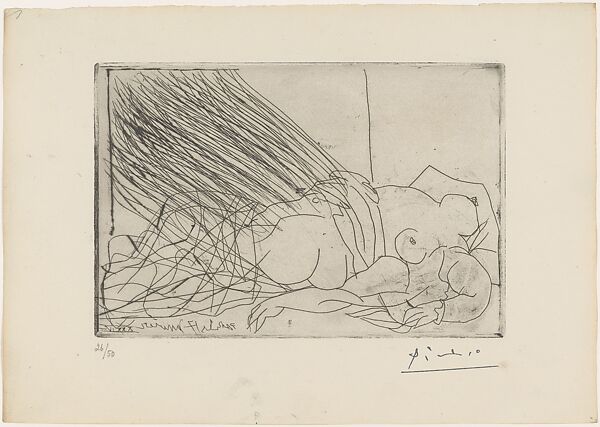 Reclining Nude Woman, Pablo Picasso (Spanish, Malaga 1881–1973 Mougins, France), Etching and drypoint 