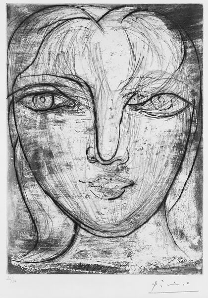 Head, Full Face, Pablo Picasso (Spanish, Malaga 1881–1973 Mougins, France), Drypoint