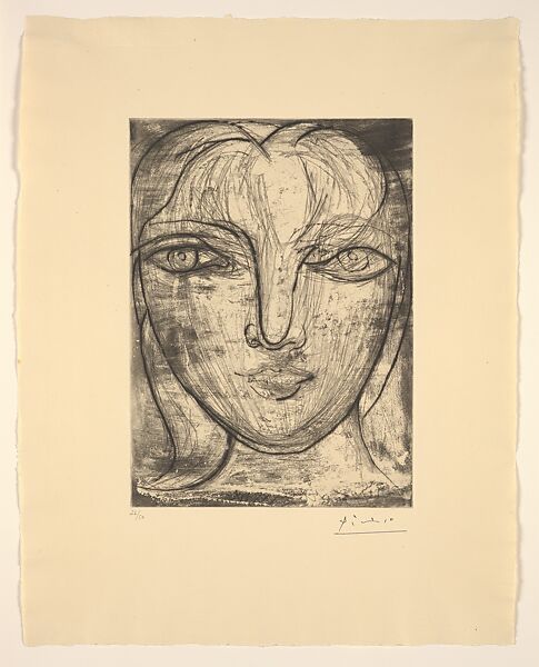 Head, Full Face, Pablo Picasso (Spanish, Malaga 1881–1973 Mougins, France), Drypoint 