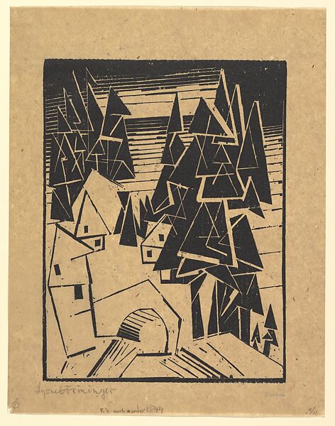Mountain Village with fir trees (Gebirgsdorf mit Tannen), Lyonel Charles Feininger (American, New York 1871–1956 New York), Woodcut 