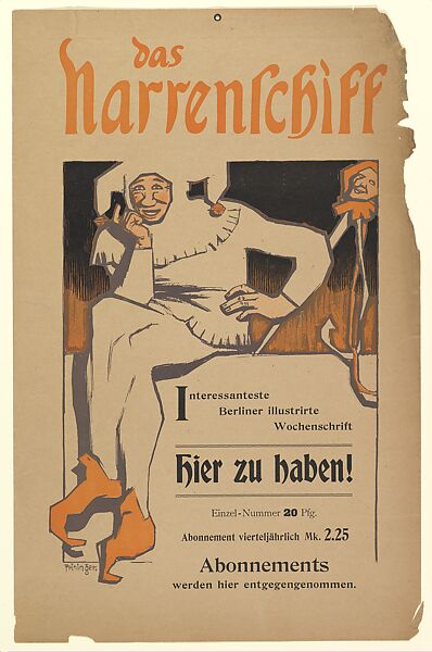 Title Page from Das Narrenschiff, Lyonel Charles Feininger (American, New York 1871–1956 New York), Color lithograph 
