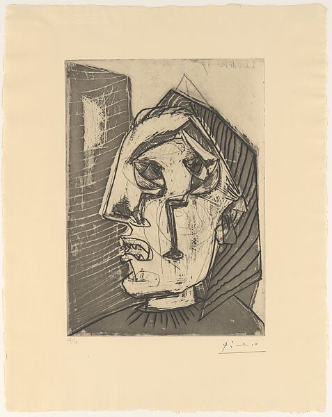 Weeping Woman in Front of a Wall, Pablo Picasso (Spanish, Malaga 1881–1973 Mougins, France), Aquatint and drypoint 
