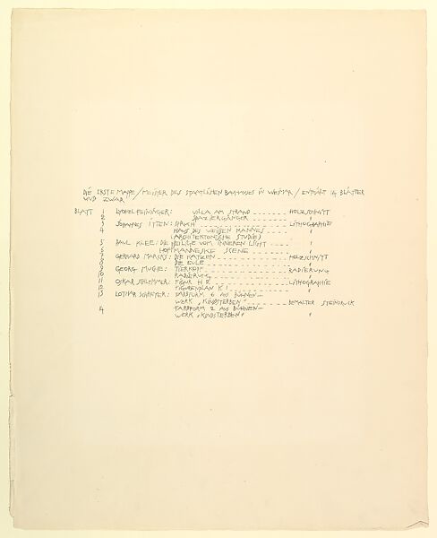 Bauhaus Portfolio I: Table of Contents/Imprint, Lyonel Charles Feininger (American, New York 1871–1956 New York), Lithograph 