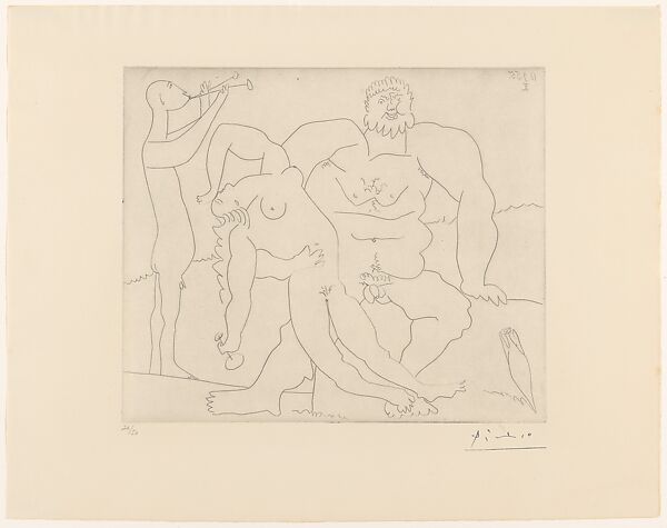 Bacchanal with a Flute Player, Pablo Picasso (Spanish, Malaga 1881–1973 Mougins, France), Etching 
