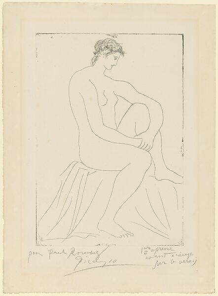 Nude Woman Crowned with Flowers, Pablo Picasso (Spanish, Malaga 1881–1973 Mougins, France), Etching 