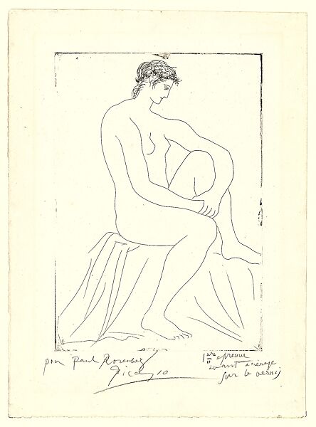 Nude Woman Crowned with Flowers, Pablo Picasso (Spanish, Malaga 1881–1973 Mougins, France), Etching