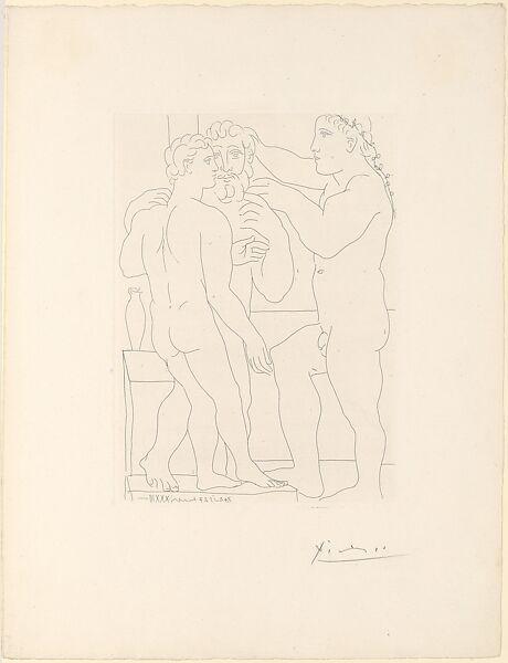 Two Sculptured Men, from the Vollard Suite, Pablo Picasso (Spanish, Malaga 1881–1973 Mougins, France), Etching 