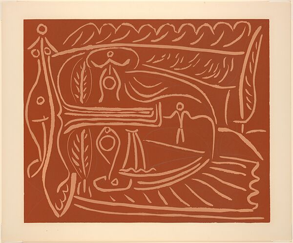 Landscape with Bathers, Pablo Picasso (Spanish, Malaga 1881–1973 Mougins, France), Linoleum cut 