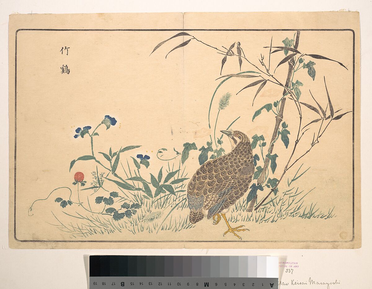 Zhu ji, Kuwagata Keisai (Japanese, 1764–1824), Woodblock print; ink and color on paper, Japan 