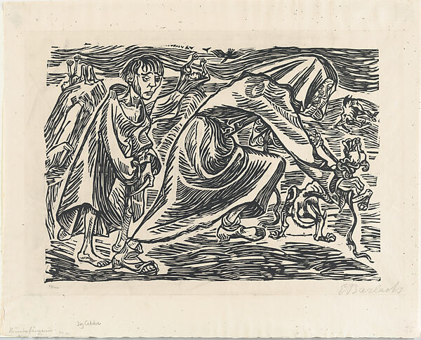Dog Chasers (Hundefängerin), Ernst Barlach (German, Wedel 1870–1938 Rostock), Woodcut