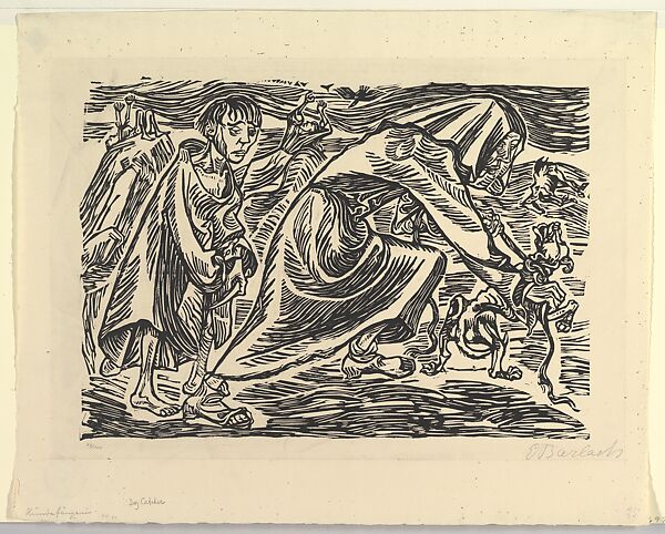 Dog Chasers (Hundefängerin), Ernst Barlach (German, Wedel 1870–1938 Rostock), Woodcut 