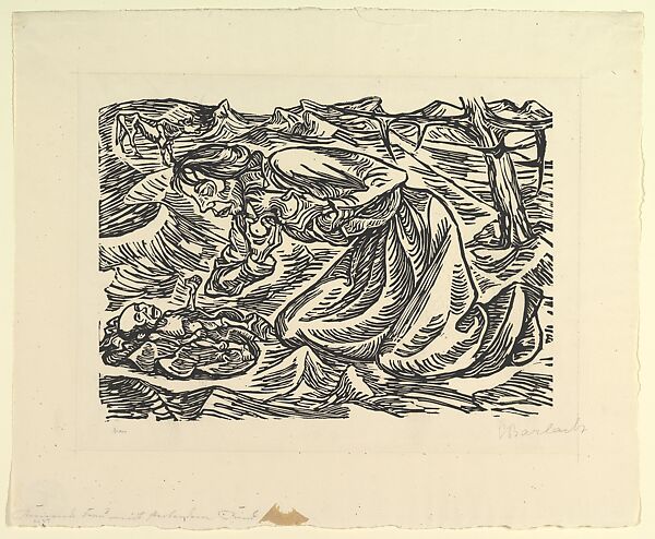 Kneeling Women with Dead Child (Kniende Frau mit Sterbendem Kind), Ernst Barlach (German, Wedel 1870–1938 Rostock), Woodcut 