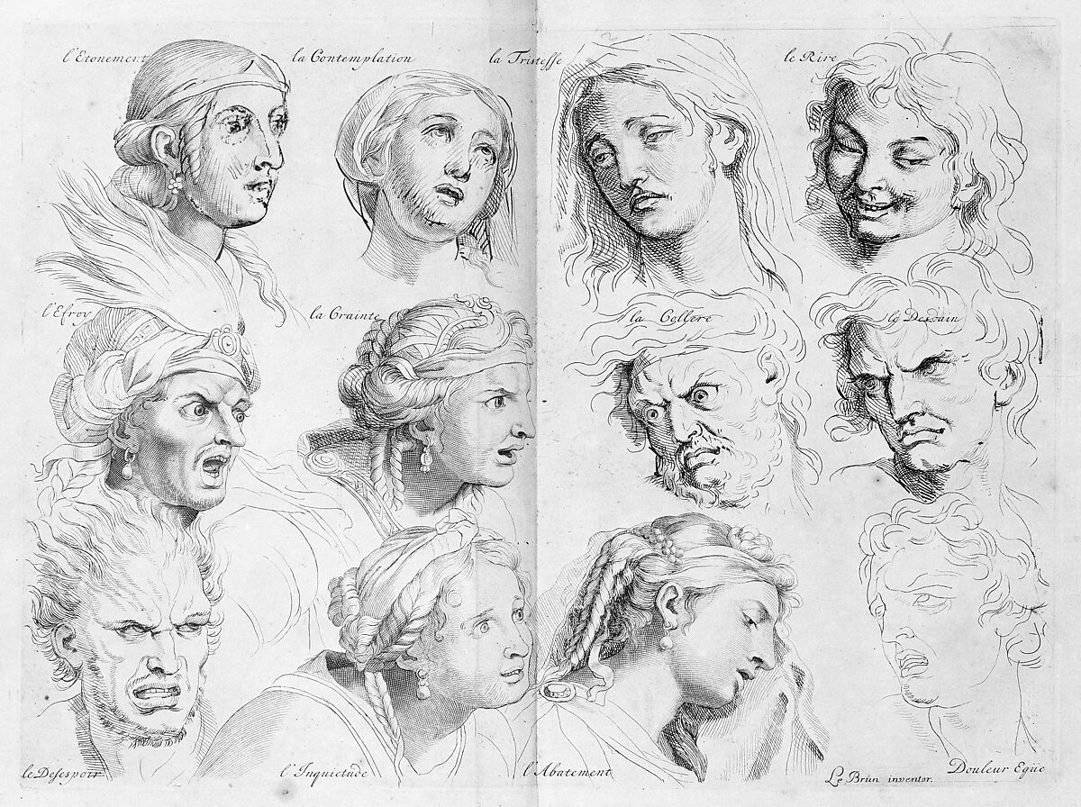 The Expressions, Henri Testelin (French, Paris 1616–1695 The Hague), Etching (with later additions in ink) 