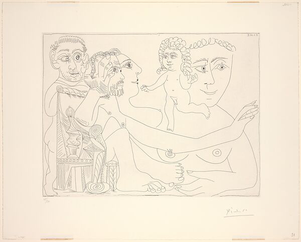 Figures with a Man in an Armchair Daydreaming about Love, from Suite 347, Pablo Picasso (Spanish, Malaga 1881–1973 Mougins, France), Etching 