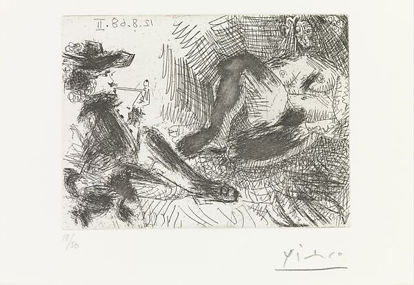 Gentleman with a Pipe and Nude Maja, from 347 Suite, Pablo Picasso (Spanish, Malaga 1881–1973 Mougins, France), Etching 