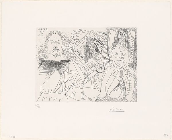 Rembrandtesque Man and Two Female Nudes, from 347 Suite, Pablo Picasso (Spanish, Malaga 1881–1973 Mougins, France), Etching 