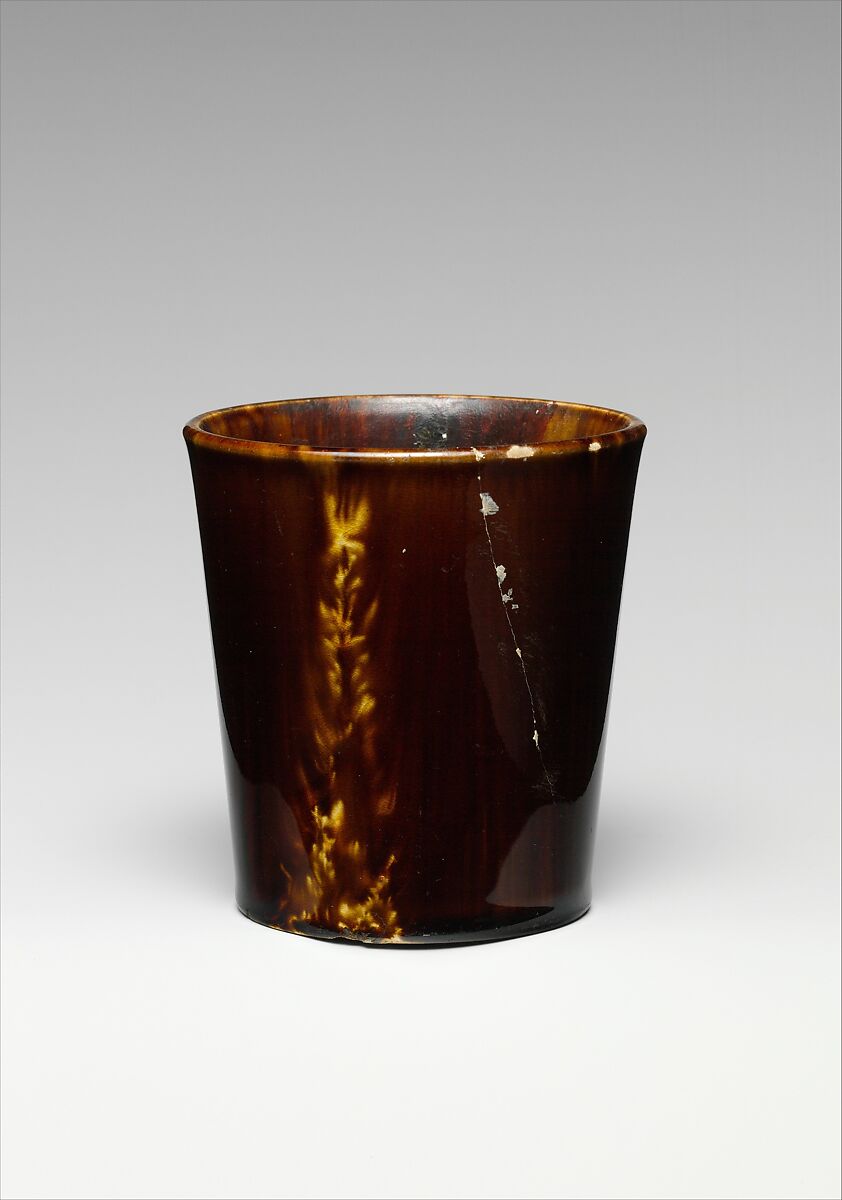 Beaker, Mottled brown earthenware, American 