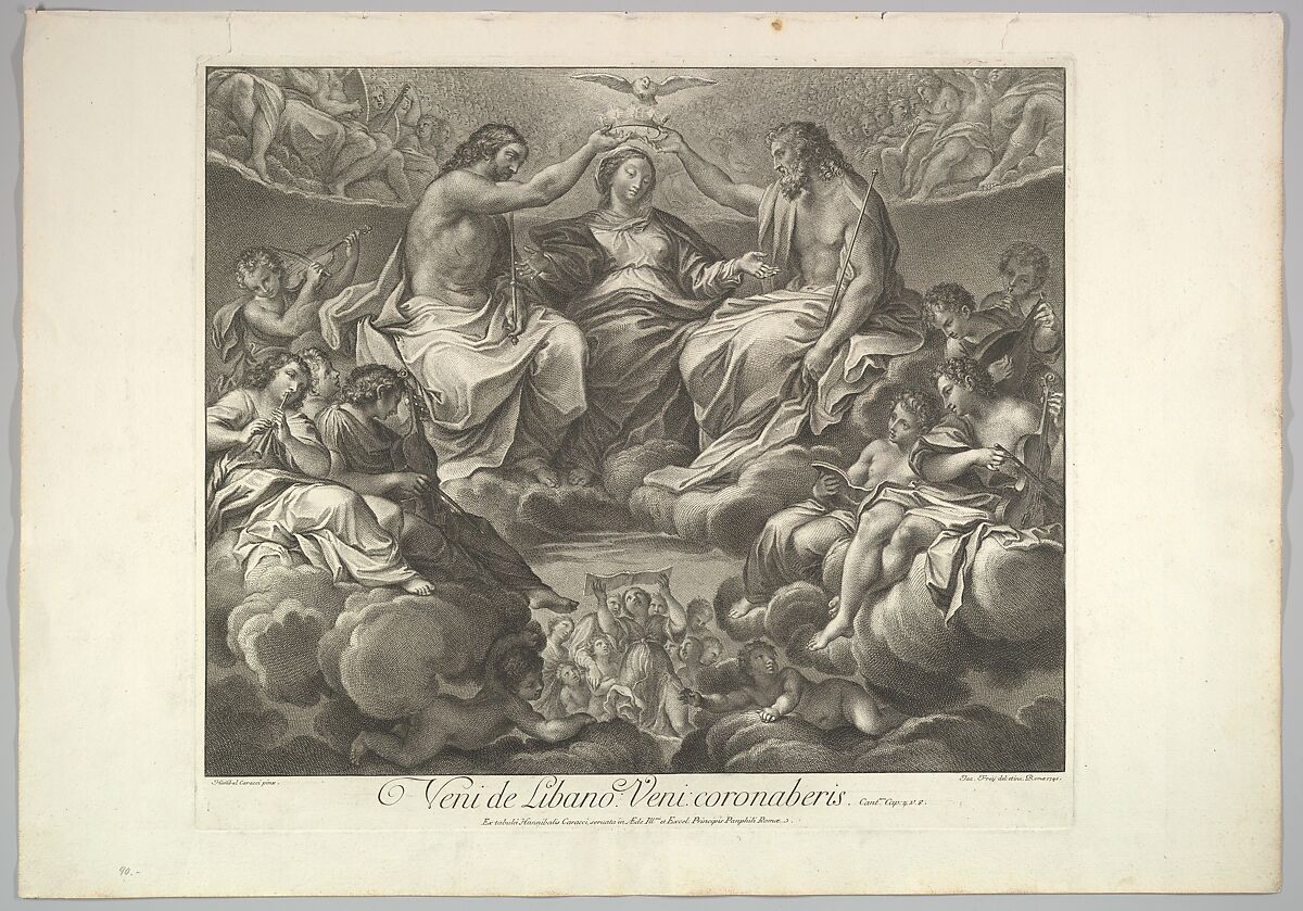 Coronation of the Virgin, after Annibale Carracci (Italian, Bologna 1560–1609 Rome), Etching and engraving 