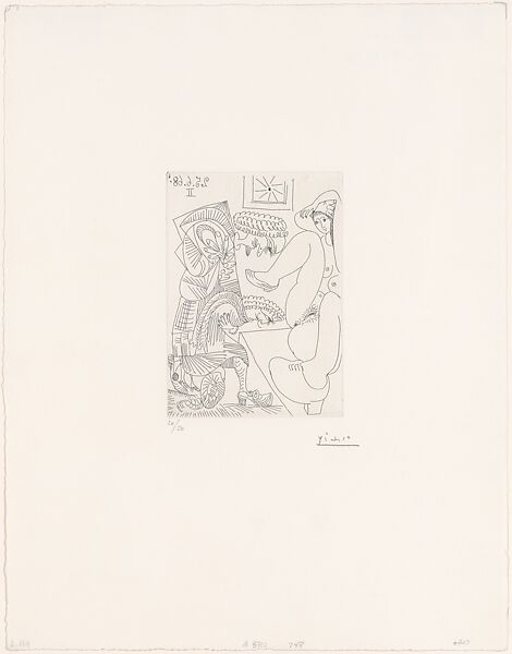 Young Woman with Two Bowing Courtiers, from 347 Suite, Pablo Picasso (Spanish, Malaga 1881–1973 Mougins, France), Etching 