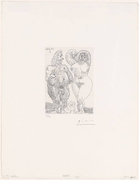 Fat Couple and Little Shaggy Dog, from 347 Suite, Pablo Picasso (Spanish, Malaga 1881–1973 Mougins, France), Etching 