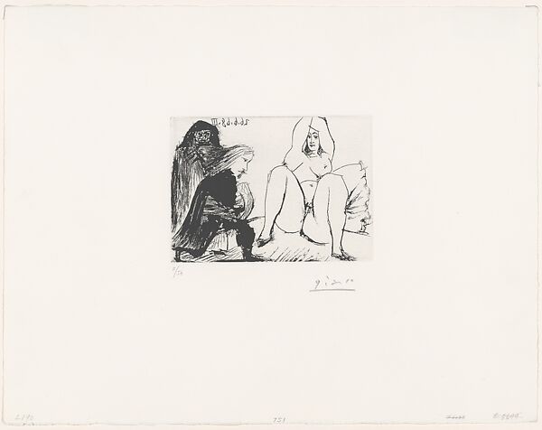 Célestine, her Protégée and a Young Gentleman, from  347 Suite, Pablo Picasso (Spanish, Malaga 1881–1973 Mougins, France), Sugar-lift aquatint 