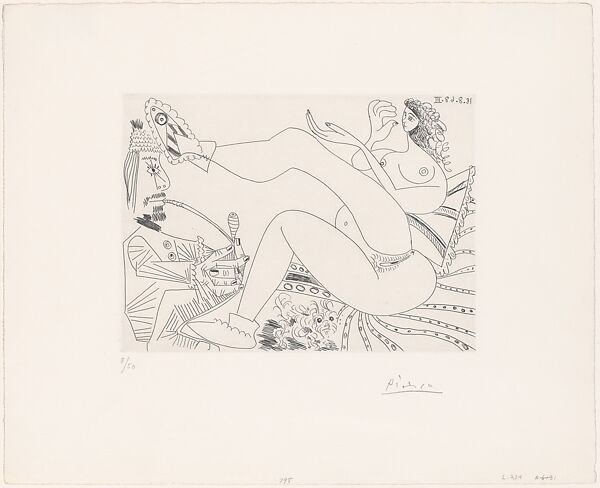 Opium Smoker with Woman in Slippers on her Bed and a Little Dog, from 347 Suite, Pablo Picasso (Spanish, Malaga 1881–1973 Mougins, France), Etching 