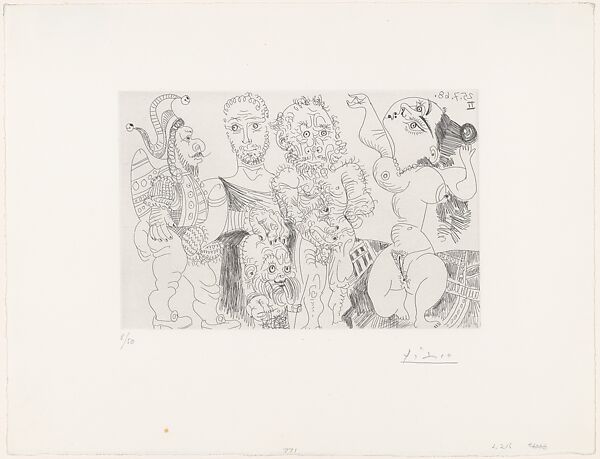 A Buffoon and Dwarf, Roman and Old Man before a Dancing Odalisque, from 347 Suite, Pablo Picasso (Spanish, Malaga 1881–1973 Mougins, France), Etching 