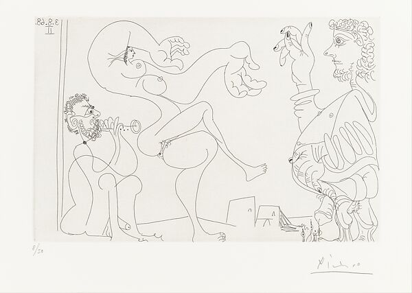 Belly Dancer with a Stout Spectator, from 347 Suite, Pablo Picasso (Spanish, Malaga 1881–1973 Mougins, France), Etching 