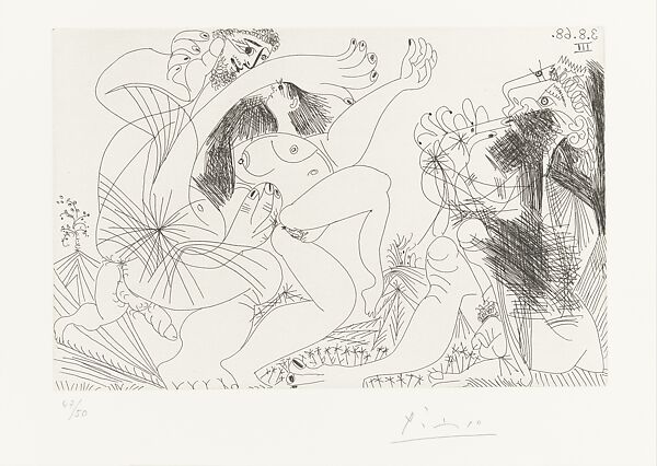 Oasis with Flutist and Dancers, from 347 Suite, Pablo Picasso (Spanish, Malaga 1881–1973 Mougins, France), Etching 