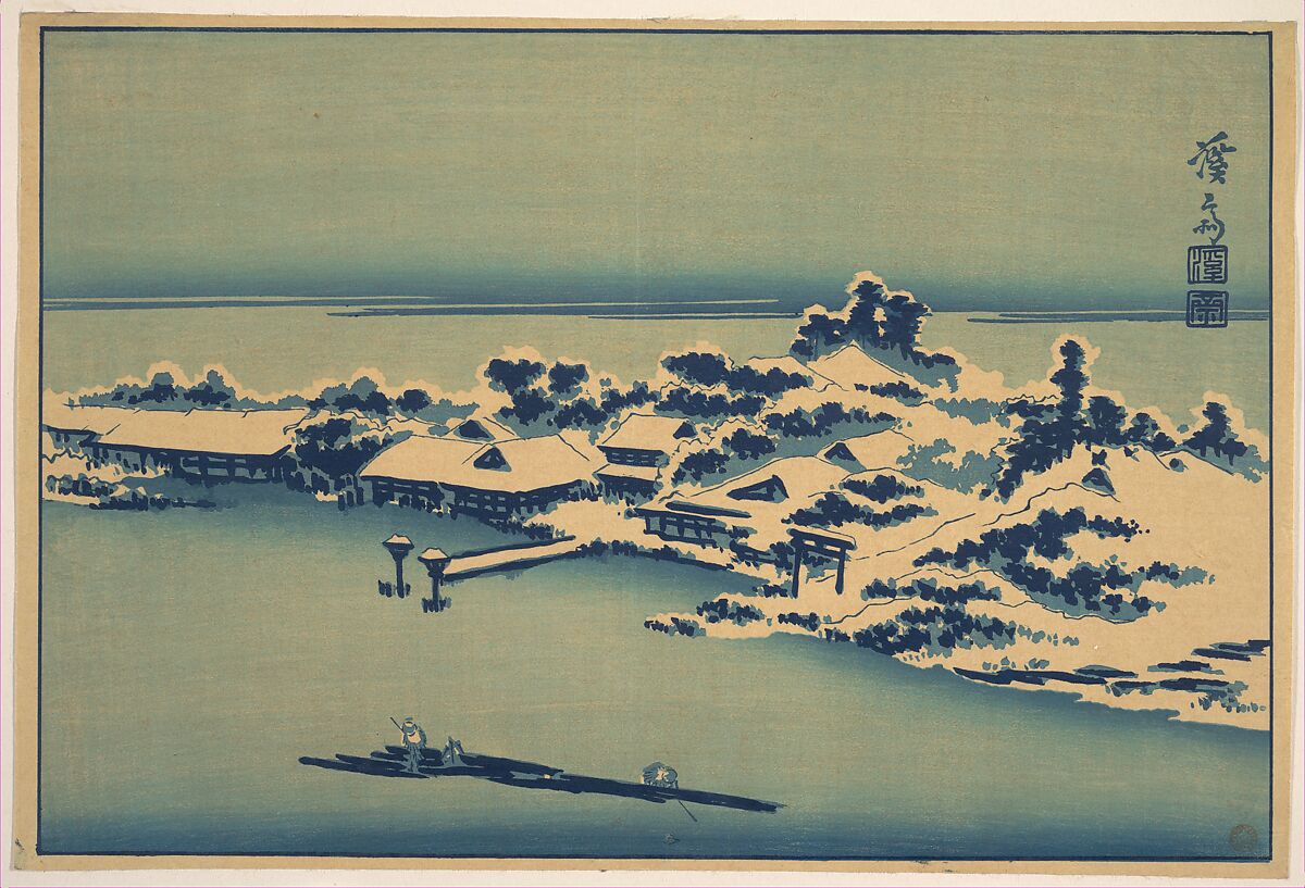 Winter Landscape, Keisai Eisen (Japanese, 1790–1848), Woodblock print; ink and color on paper, Japan 