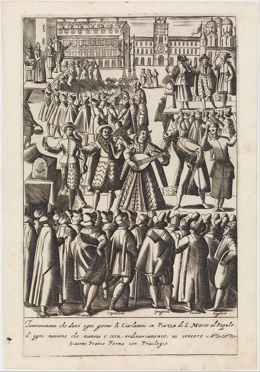 Intartenimento che demo ogni giorno li Ciarlatani from Habiti d'huomeni et donne Venetiane, Giacomo Franco (Italian, Venice 1550–1620 Venice), Engraving 