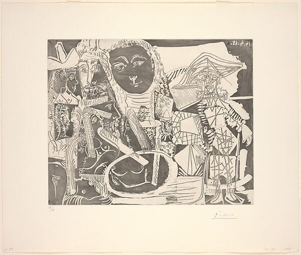 Harlequin and Characters, from 347 Suite, Pablo Picasso (Spanish, Malaga 1881–1973 Mougins, France), Etching 