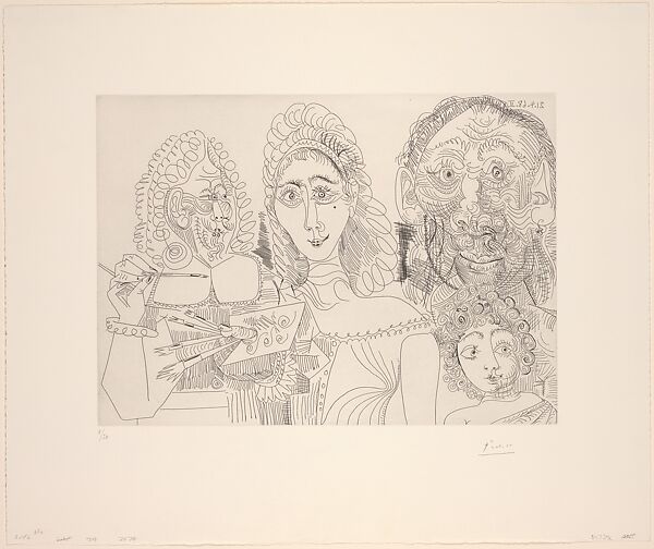 Painter with Couple and Child, from347 Suite, Pablo Picasso (Spanish, Malaga 1881–1973 Mougins, France), Etching 