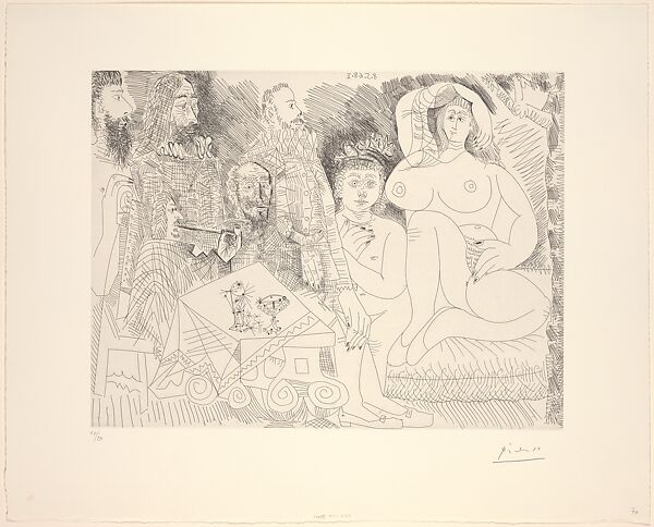 About Célestine: Conferring in the Garden with Young Baccus, from 347 Suite, Pablo Picasso (Spanish, Malaga 1881–1973 Mougins, France), Etching 