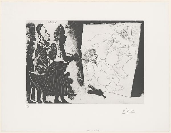 Patron and his Retinue Visiting the Studio of an Old Painter, from 347 Suite, Pablo Picasso (Spanish, Malaga 1881–1973 Mougins, France), Sugar-lift aquatint and drypoint 