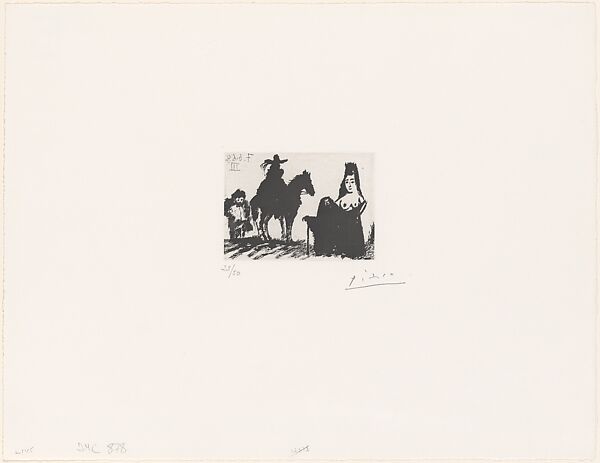Cavalier and His Valet, Célestine and Maja, from 347 Suite, Pablo Picasso (Spanish, Malaga 1881–1973 Mougins, France), Sugar-lift aquatint 
