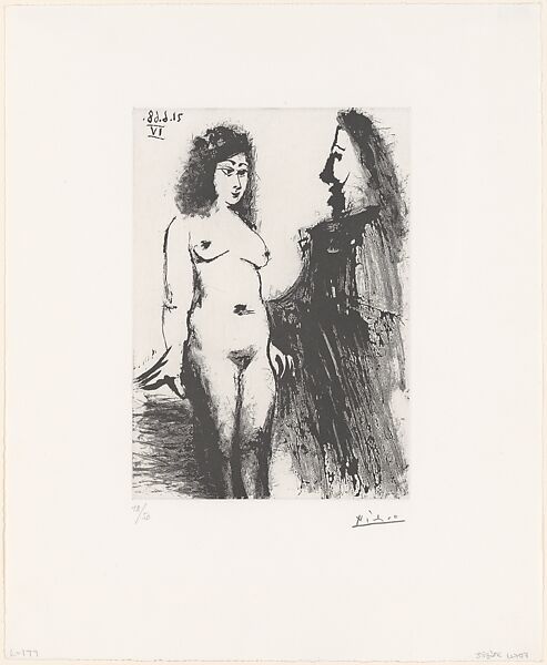 Young Prostitute and Musketeer, from 347 Suite, Pablo Picasso (Spanish, Malaga 1881–1973 Mougins, France), Sugar-lift aquatint 
