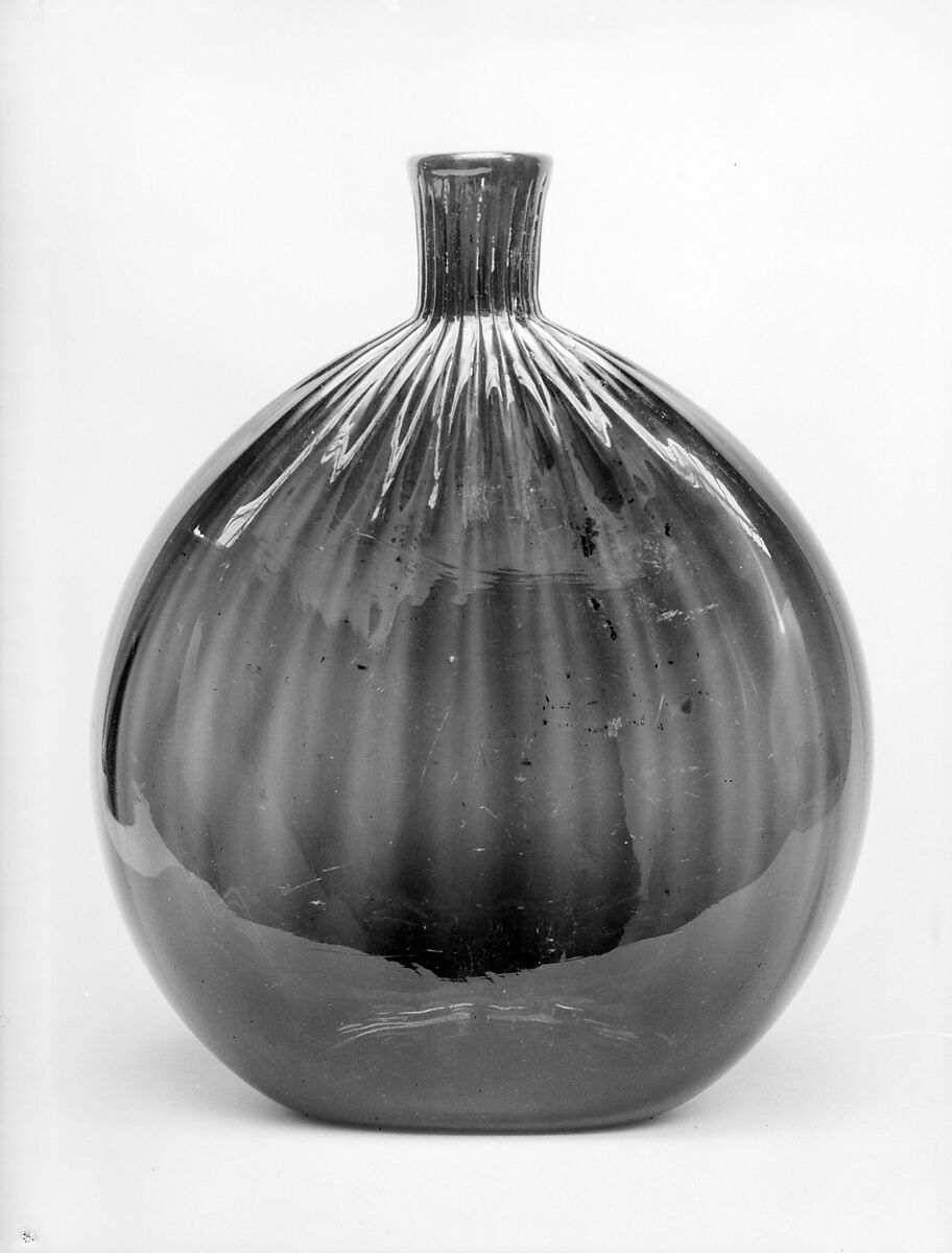 Flask, Blown pattern-molded glass, American 