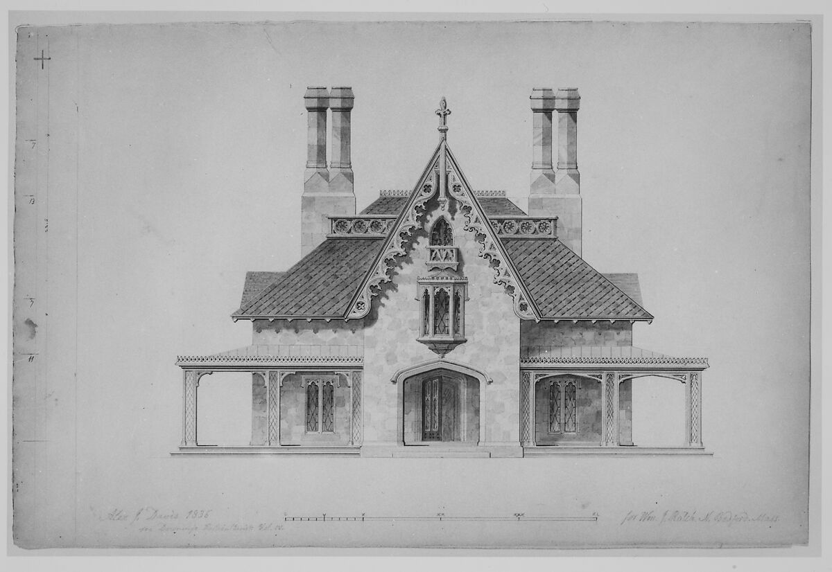 House for William J. Rotch, New Bedford, Massachusetts (front elevation), Alexander Jackson Davis (American, New York 1803–1892 West Orange, New Jersey), Watercolor, ink and graphite