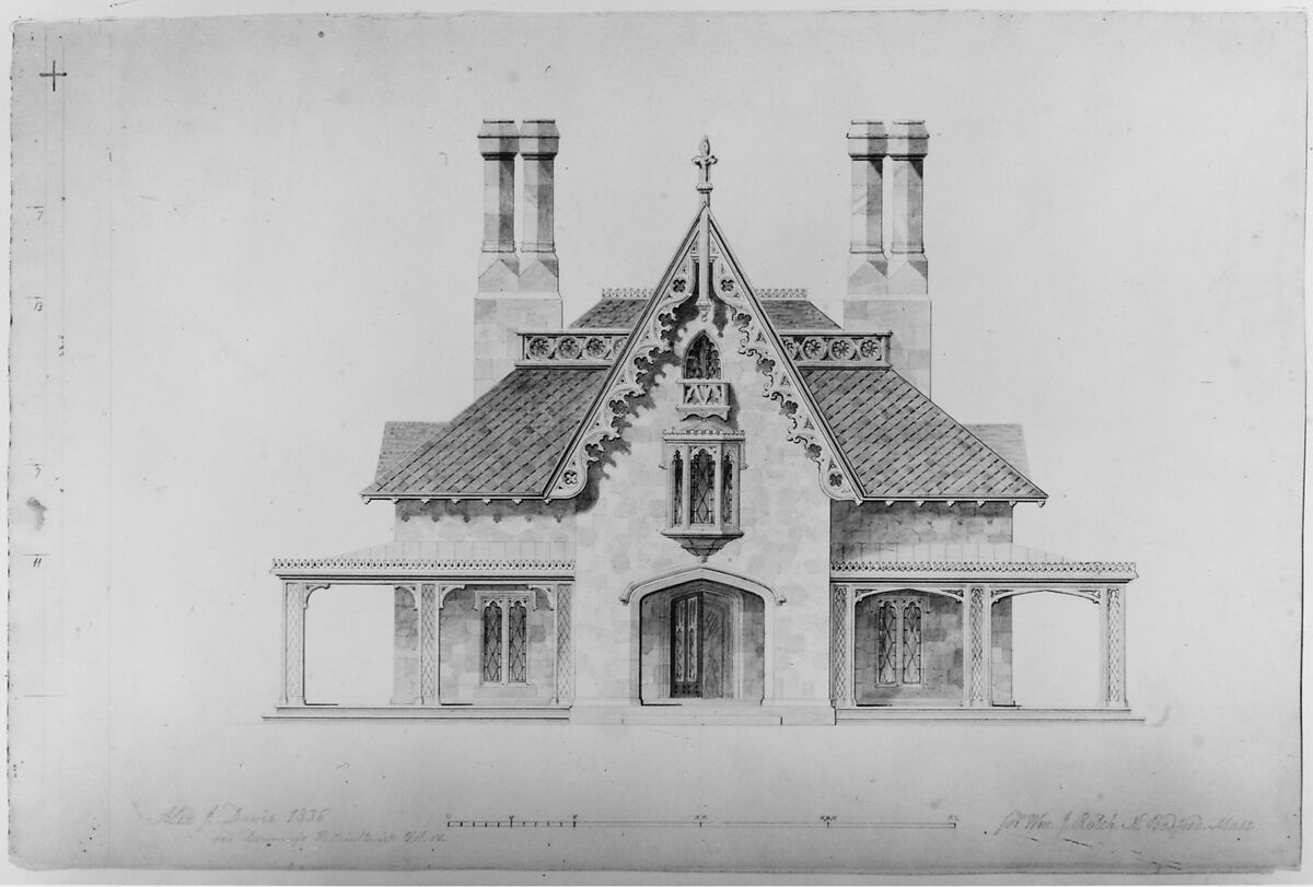 House for William J. Rotch, New Bedford, Massachusetts (front elevation), Alexander Jackson Davis (American, New York 1803–1892 West Orange, New Jersey), Watercolor, ink and graphite