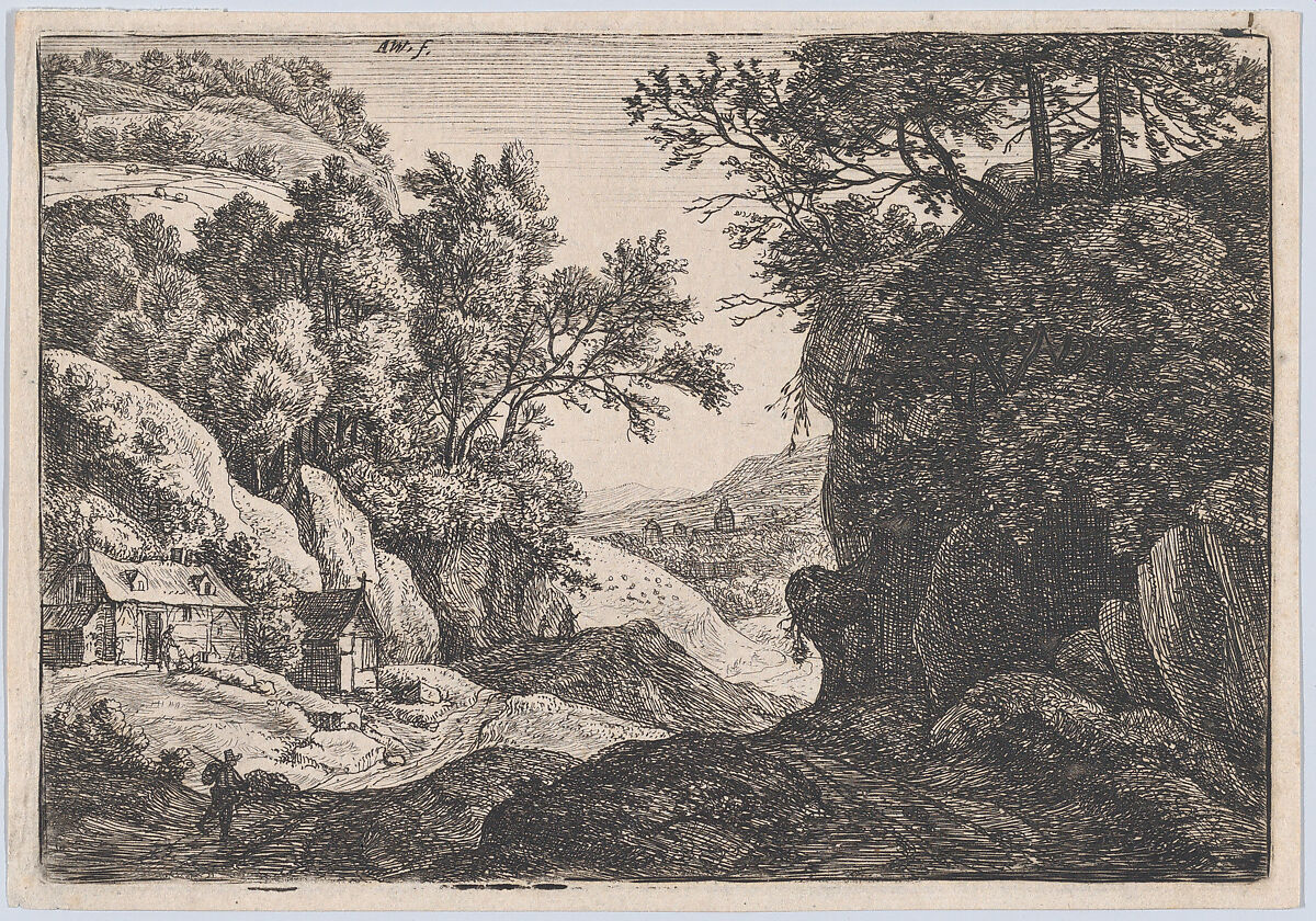 The Cottages at the Foot of a Mountain, Etched by Anthonie Waterloo (Dutch, Lille 1609–1690 Utrecht), Etching 
