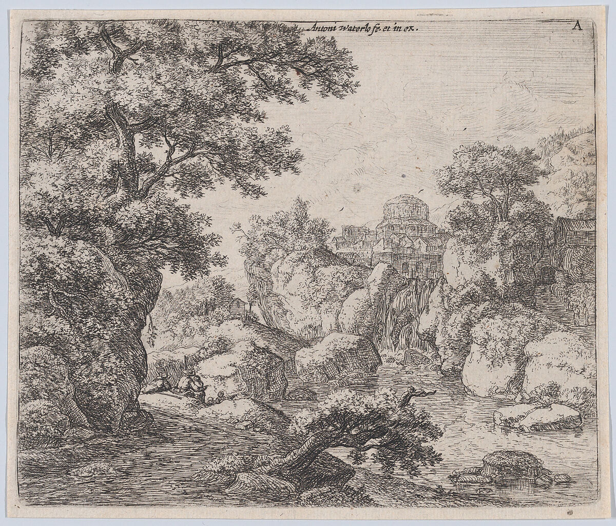 The Dome and the Waterfall, Etched by Anthonie Waterloo (Dutch, Lille 1609–1690 Utrecht), Etching 