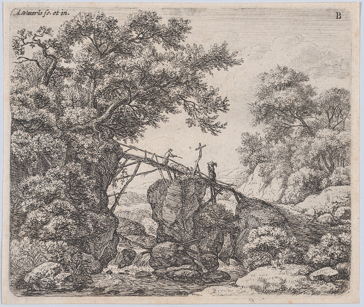 The Small Sloping Bridge, Etched by Anthonie Waterloo (Dutch, Lille 1609–1690 Utrecht), Etching 