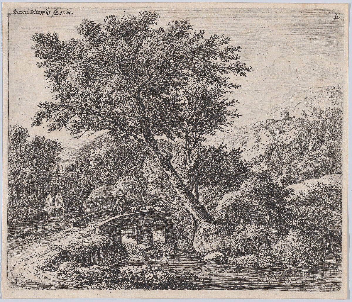 Shepherd on a Small Bridge, Etched by Anthonie Waterloo (Dutch, Lille 1609–1690 Utrecht), Etching 