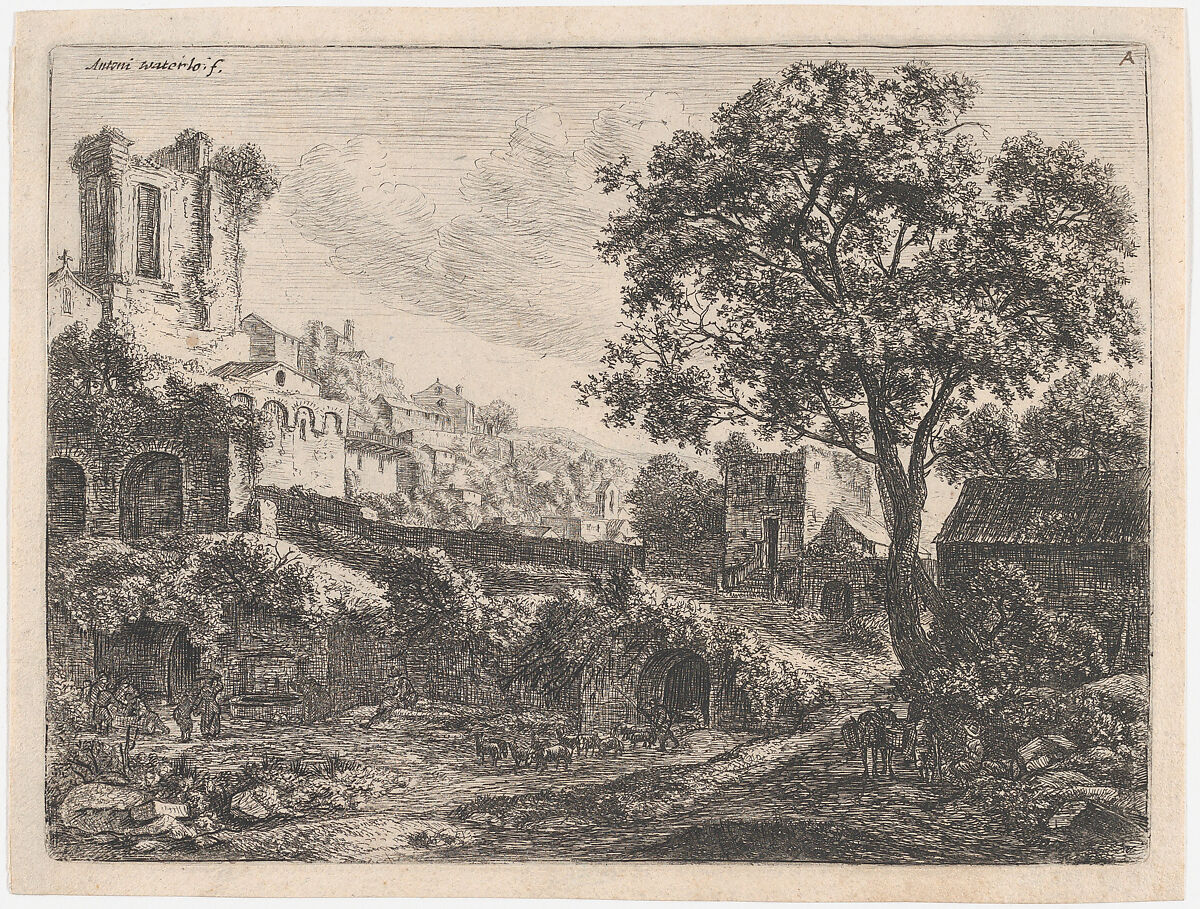 Ruin at the Entrance of a Town, Etched by Anthonie Waterloo (Dutch, Lille 1609–1690 Utrecht), Etching 