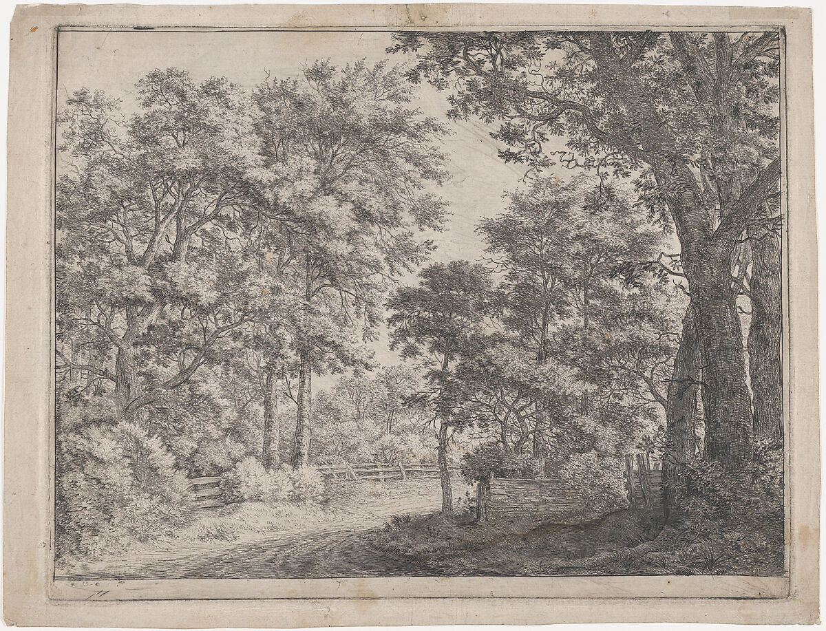 The Trimmed Groves, Etched by Anthonie Waterloo (Dutch, Lille 1609–1690 Utrecht), Etching, first state of six, proof with corrections in pen and ink and gray wash on the humock lower right, in the foliage for example 