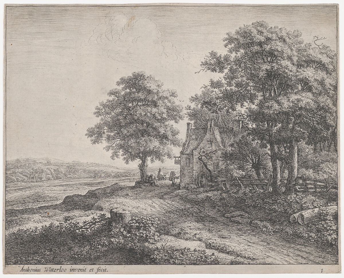 Large Linden Tree Before an Inn, Etched by Anthonie Waterloo (Dutch, Lille 1609–1690 Utrecht), Etching; first state of two 