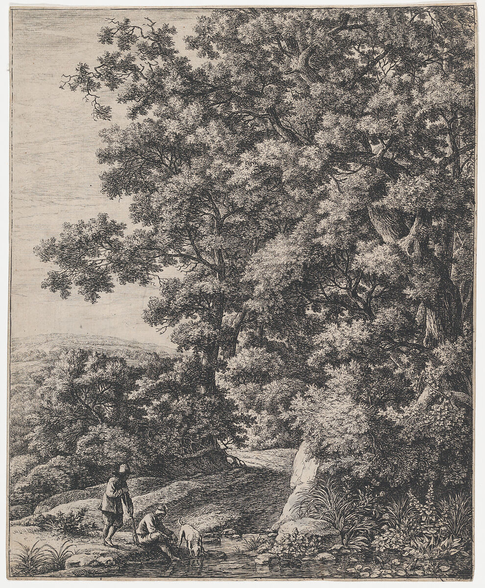 The Dog Drinking From a Stream, Etched by Anthonie Waterloo (Dutch, Lille 1609–1690 Utrecht), Etching; first state (trial proof) of three 