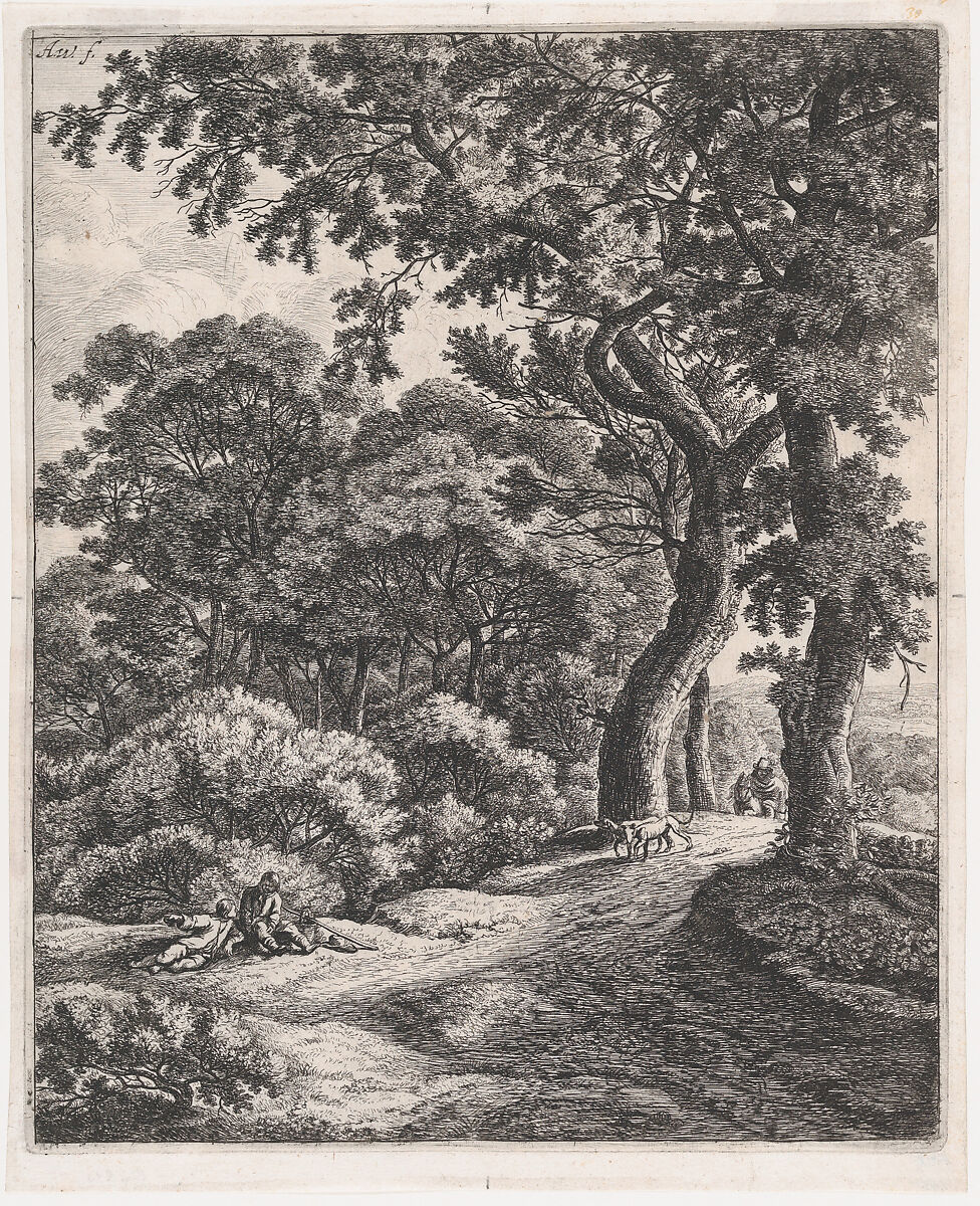 Two Travelers Resting in the Woods, Etched by Anthonie Waterloo (Dutch, Lille 1609–1690 Utrecht), Etching; only state 