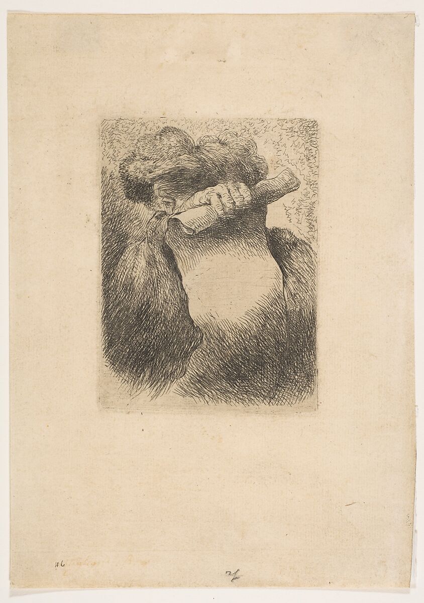 Man holding a scroll in front of his face, from "Small Heads in Oriental Headdress", Giovanni Benedetto Castiglione (Il Grechetto) (Italian, Genoa 1609–1664 Mantua), Etching